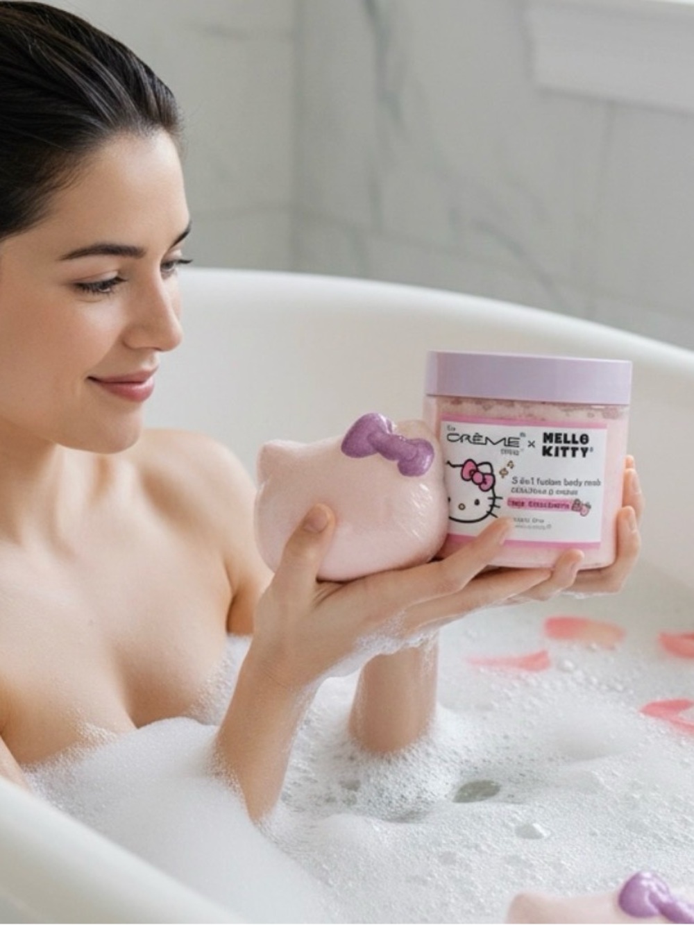 Hello Kitty Rosy Strawberry Bath Bomb + Sugar Scrub Duo Set
